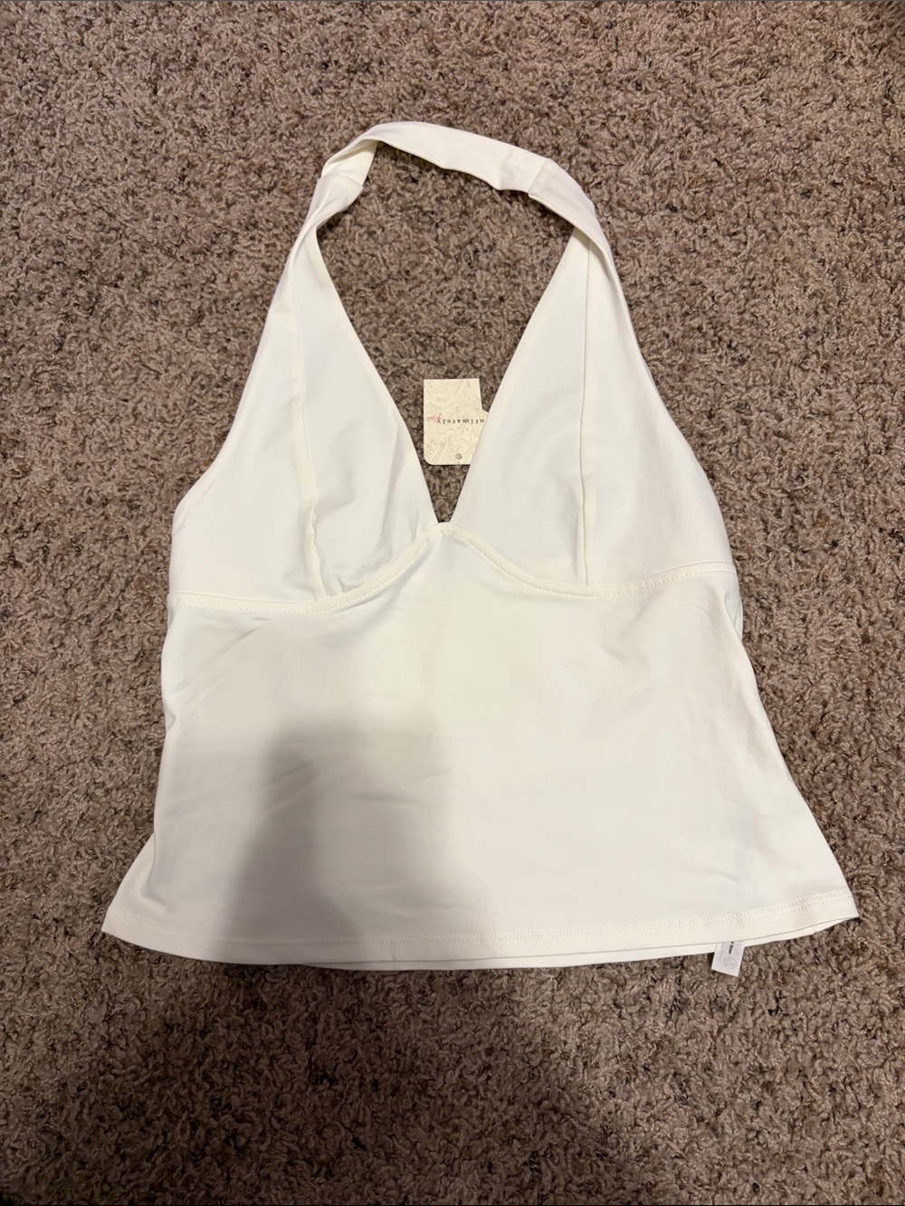 White Halter Crop Top with V-Neck